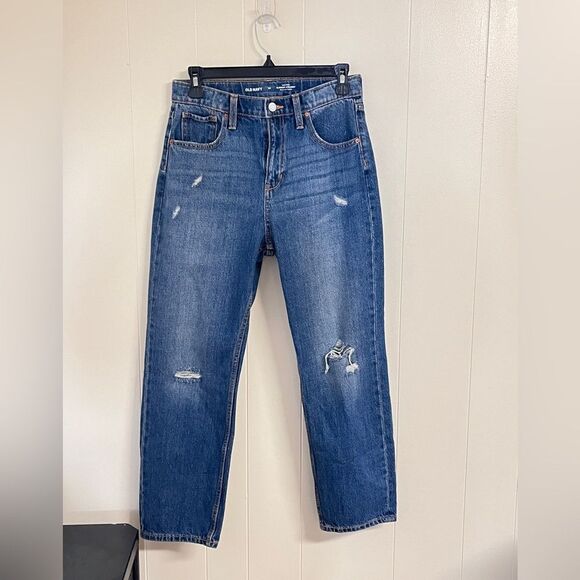 Girls High Rise Slouchy Straight Ripped Jeans Blue Denim 14 - Picture 4 of 7